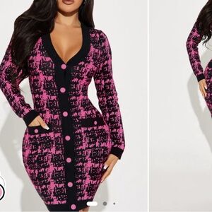 Fashion Nova Pink and Black Knit Dress